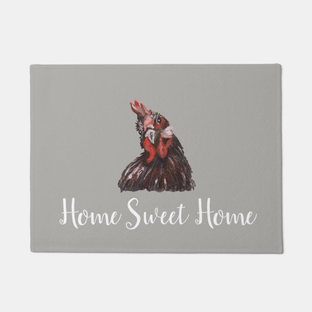 Zuhause Sweet Zuhause Rooster Gray Floor Mat Fußmatte (Vorderseite)
