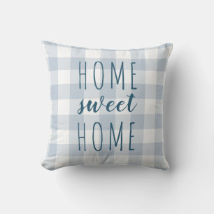 Zuhause Sweet Zuhause Slate Blue und White Gingham Kissen
