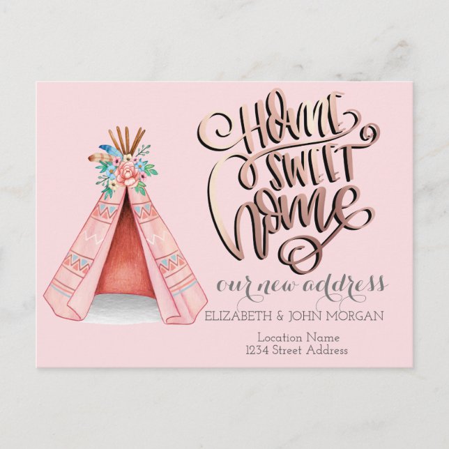 Zuhause Sweet Zuhause, Tribal Tent Boho Ankündigun Ankündigungspostkarte (Vorderseite)