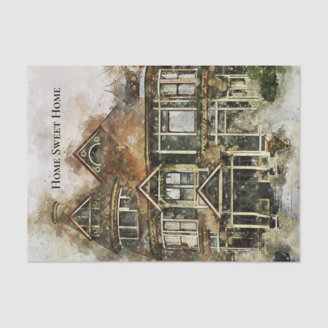 Zuhause Sweet Zuhause Viktorianisch House in Shade Seidenpapier (Vorderseite)