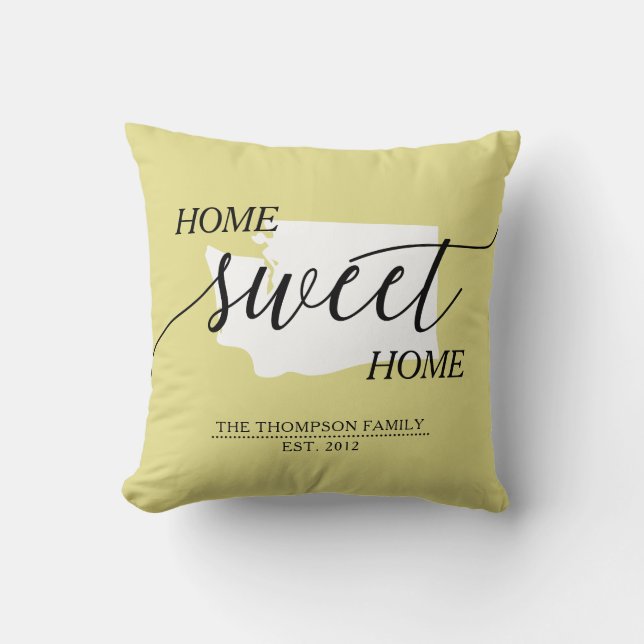 Zuhause Sweet Zuhause WA Staat Familienname Throw  Kissen (Vorderseite)