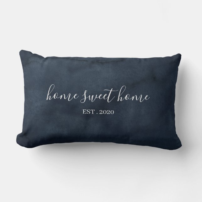 Zuhause Sweet Zuhause Watercolor Navy Throw Kissen (Vorderseite)