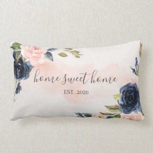 Zuhause Sweet Zuhause Watercolor Pink Navy Kissen