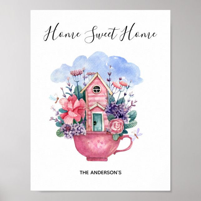 Zuhause Sweet Zuhause Watercolor Pink Tee Cup Poster (Vorne)