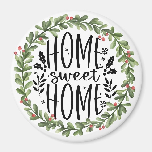 Zuhause Sweet Zuhause Watercolor Wreath Magnet (Vorne)