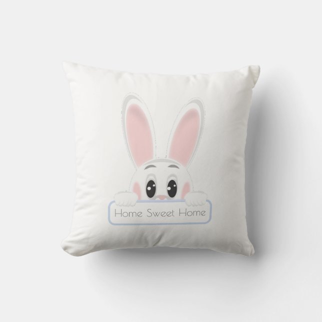 Zuhause Sweet Zuhause White Bunny Kissen (Vorderseite)