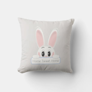 Zuhause Sweet Zuhause White Bunny on Light Gray Kissen