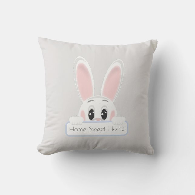 Zuhause Sweet Zuhause White Bunny on Light Gray Kissen (Vorderseite)