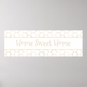 Zuhause Sweet Zuhause White Gold Hexagon Bienenmus Poster