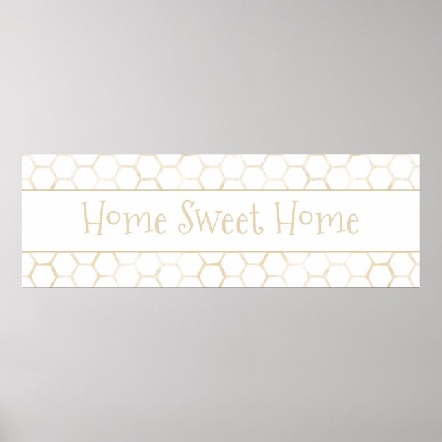 Zuhause Sweet Zuhause White Gold Hexagon Bienenmus Poster (Vorne)