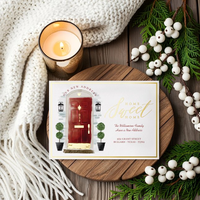 Zuhause Sweet Zuhause - Wir haben die Red Watercol Folieneinladung (Home Sweet Home - We've Moved Red Watercolor Door Foil Invitation)