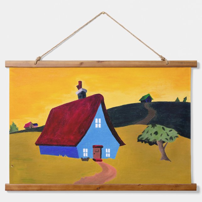 ZUHAUSE SWEET ZUHAUSE Wood Topped Wall Tapestry Wandteppich Mit Holzrahmen (Vorne)