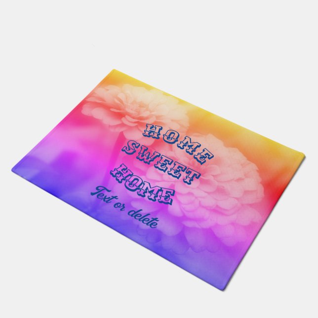 Zuhause Sweet Zuhause Zinnia Blume Personalisiert Fußmatte (Schrägansicht)