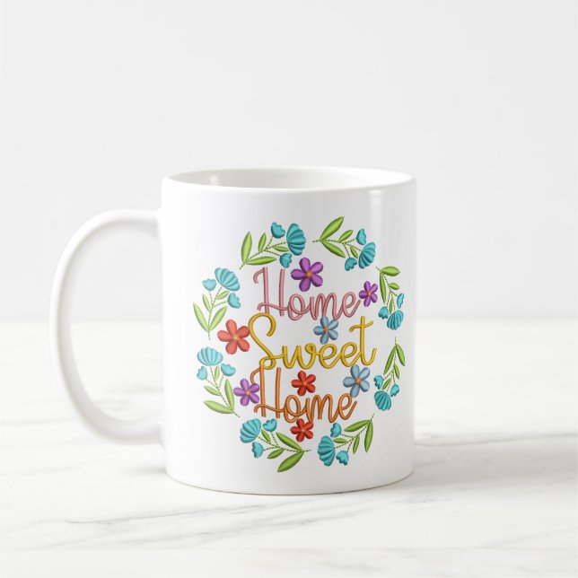 Zuhause Sweet Zuhause Zitat Schöne Blume Kaffeetasse (Links)