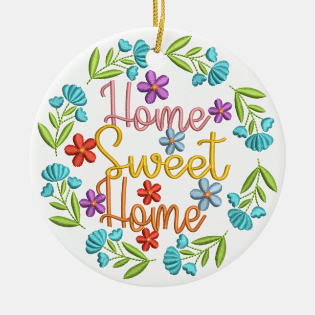 Zuhause Sweet Zuhause Zitat Schöne Blume Keramik Ornament (Vorne)
