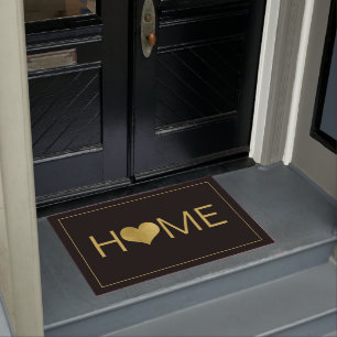 Zuhause Text Gold Heart Fußmatte
