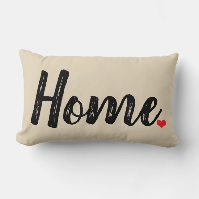 ZUHAUSE Textur Buchstaben mit rotem HERZ Lumbar Ki Lendenkissen (Vorderseite)