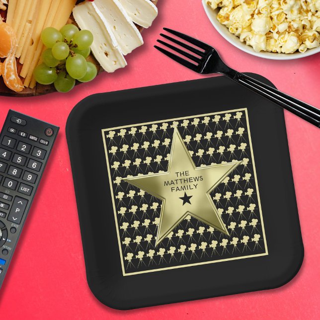 Zuhause Theater Personalisiert Familienname Filmst Pappteller (Fun custom name paper plates for your home theater snacks!)