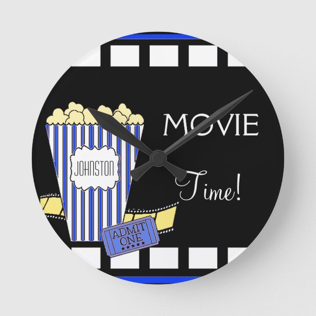 Zuhause Theater Popcorn Box Blue Runde Wanduhr (Vorderseite)