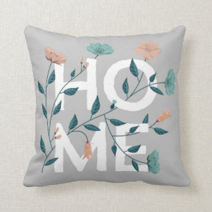 Zuhause throw Kissen: ein graues, blumengeschmückt Kissen