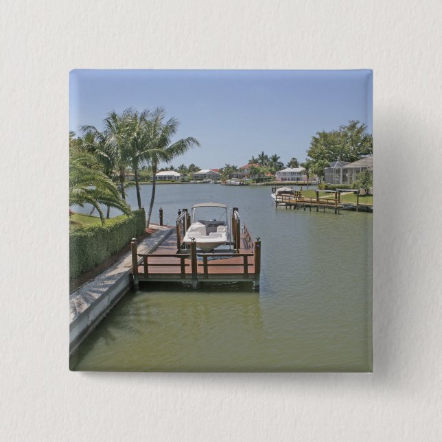 Zuhause und Docks auf dem Kanal Marco Island Flori Button (Vorderseite)