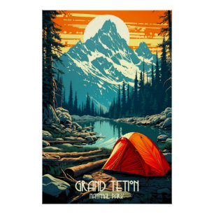 Zuhause unter den Giganten   Grand Teton Camping Poster