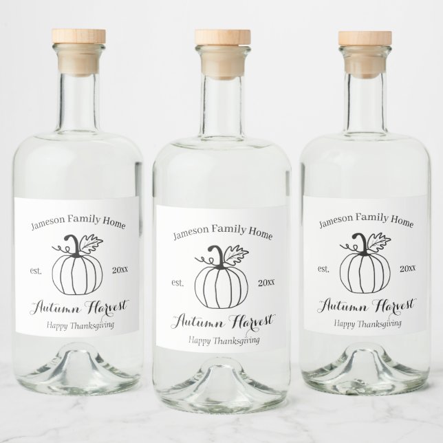 Zuhause von Autumn Harvest Pumpkin Family Alkoholflaschenetikett (Flaschen)