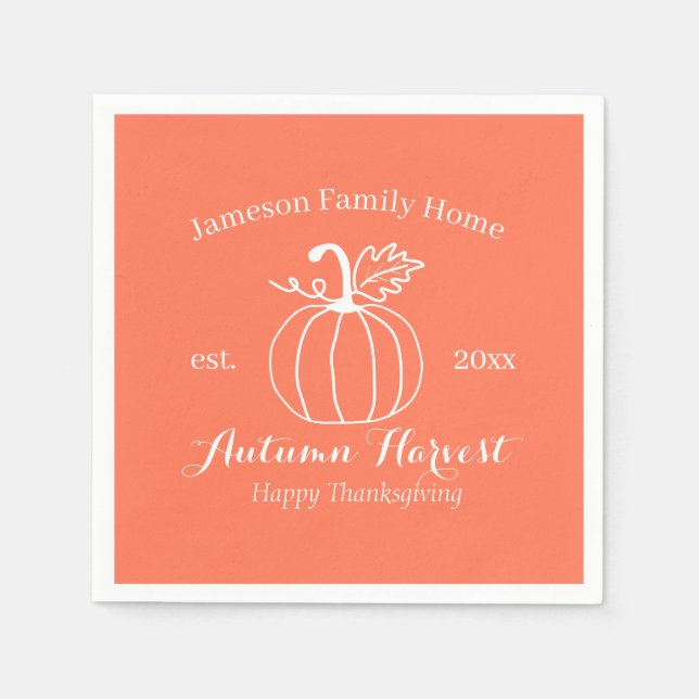 Zuhause von Autumn Harvest Pumpkin Family Serviette (Vorderseite)