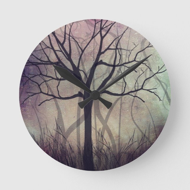 Zuhause Wall Clock Tree Art Twilight Runde Wanduhr (Vorderseite)