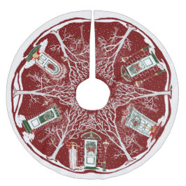 Zuhause zu Weihnachten | Rot |Baumrock Polyester Weihnachtsbaumdecke