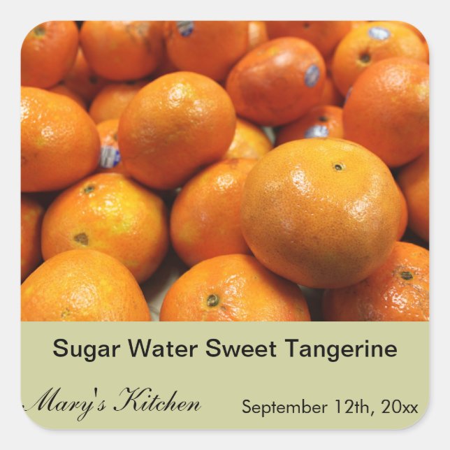 Zuhause zuckerhaltiges Wasser Süßwasser Mandarine Quadratischer Aufkleber (Vorderseite)