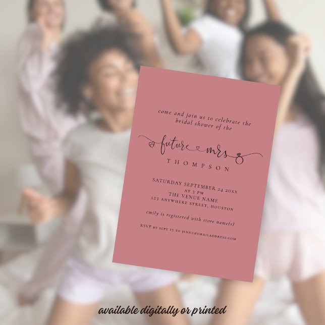 Zukunft Brautparty Dusty Rose Pink Einladung (Available digitally or printed)