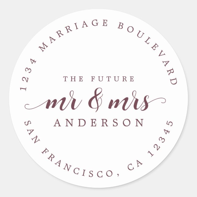 Zukunft Frau Burgund Script Rücksendeadresse Runder Aufkleber (Vorderseite)