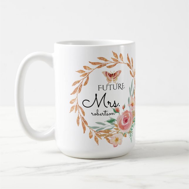 Zukunft Frau Floral Blush Rose Gold Glitzer Dusche Kaffeetasse (Links)