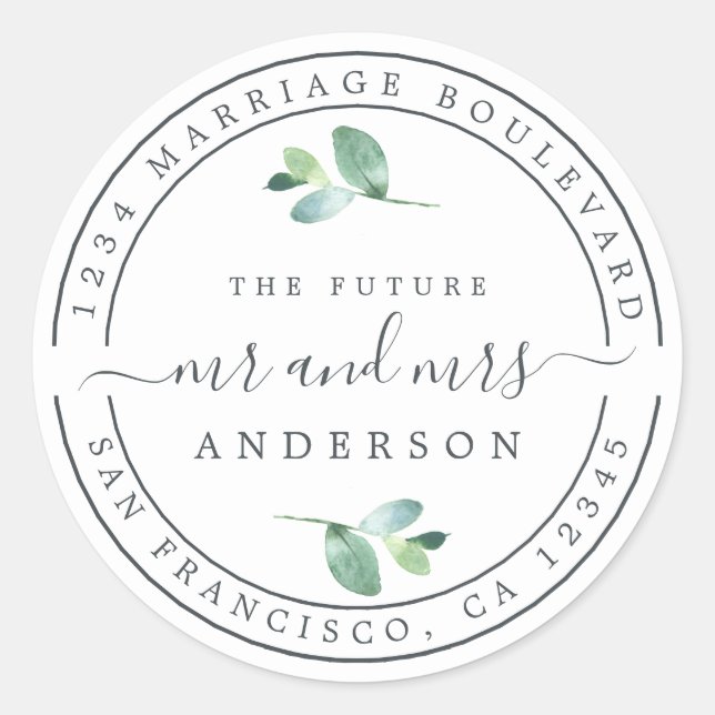 Zukunft Frau Foliage Wedding Rücksendeadresse Runder Aufkleber (Vorderseite)