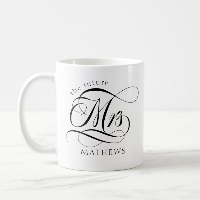 Zukunft Frau Name Modern Bride Black & White Kaffeetasse (Links)