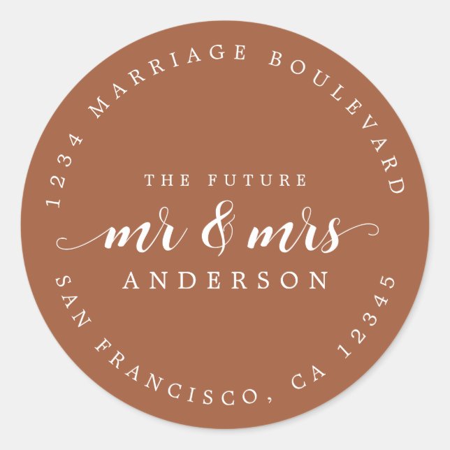 Zukunft Frau Script TerraCotta Rücksendeadresse Runder Aufkleber (Vorderseite)