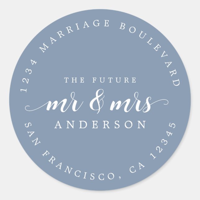 Zukunft Frau Script Vintag Blue Rücksendeadresse Runder Aufkleber (Vorderseite)