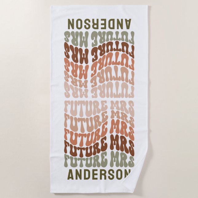 Zukunft Frau Terracotta Salbeigrün Retro 60er Jahr Strandtuch (Vorderseite)