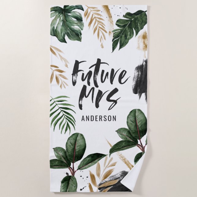 Zukunft Frau Tropical leaf und Typografie Strandtuch (Vorderseite)