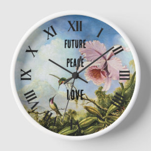 Zukunft, Frieden, Liebe, Orchid & Hummingbirds auf Uhr