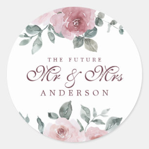 Zukunft Herr Floral Dusty Pink Burgund Runder Aufkleber
