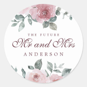 Zukunft Herr Floral Dusty Pink Burgund Runder Aufkleber