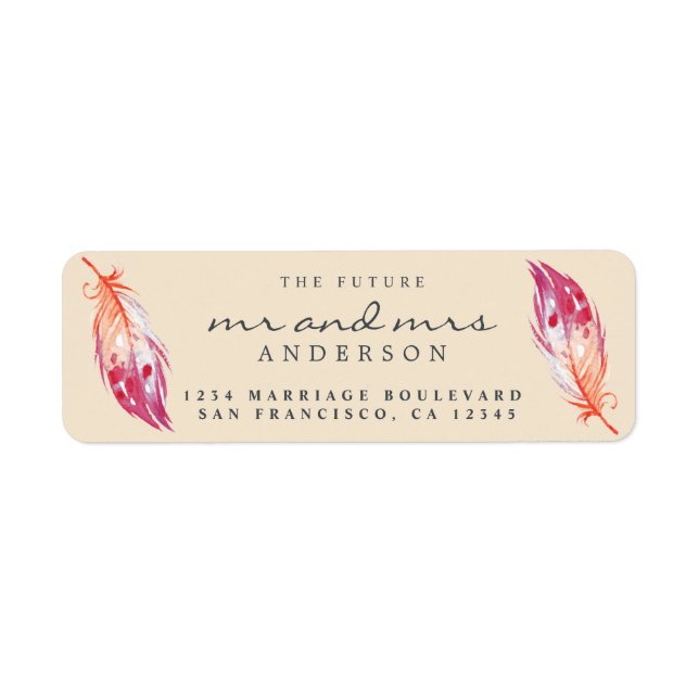 Zukunft Pink Feather Wedding Rücksendeadresse (Vorne)