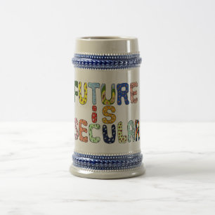 ZUKUNFT SIND SEKULÄRE Cartoon-Buchstaben Bierglas