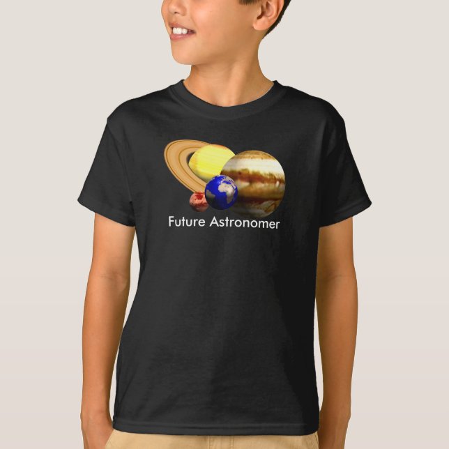 Zukünftige Astronomin mit Sonnensystem T-Shirt (Vorderseite)