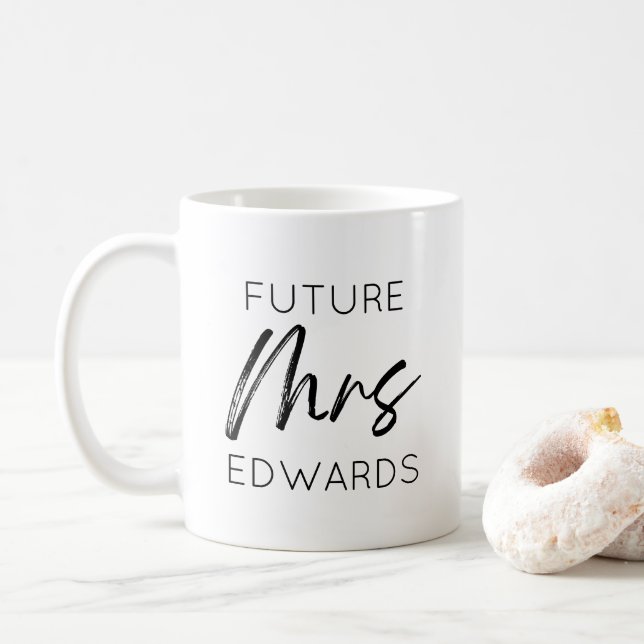 Zukünftige Frau Custom Nachname Bride zu Fiancé Kaffeetasse (Mit Donut)