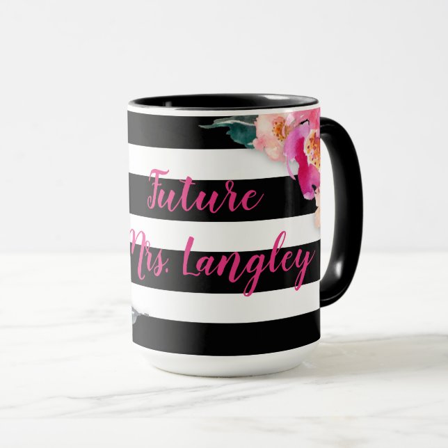 Zukünftige Frau Floral Striped Mug Tasse (VorderseiteRechts)