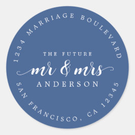 Zukünftige Frau Script Classic Blue Rücksendeadres Runder Aufkleber