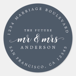 Zukünftige Frau Script Dark Blue Rücksendeadresse Runder Aufkleber